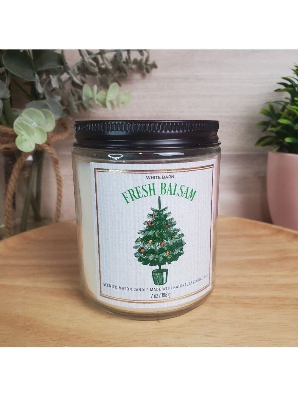 BBW White Barn Fresh Balsam Scented Candle Single Wick White